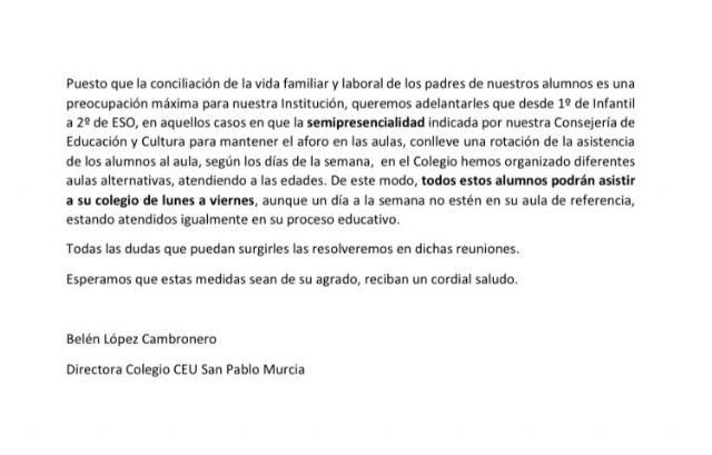Podemos: Una nota interna de la concejala de Educación en el centro del que es directora destapa la doble vara de medir del PP en la gestión de la vuelta a las aulas