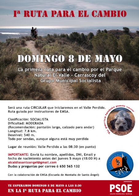 El Grupo Municipal del PSOE organiza el domingo una Ruta Senderista para el Cambio