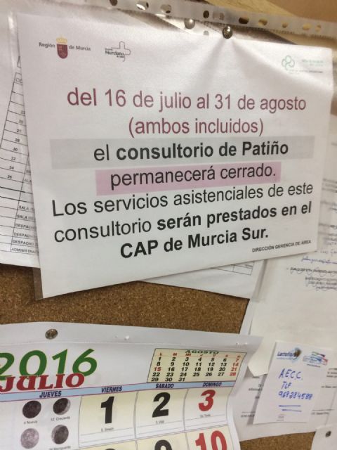 El PSOE critica la pasividad de Ballesta ante el cierre de consultorios médicos en Murcia durante el verano