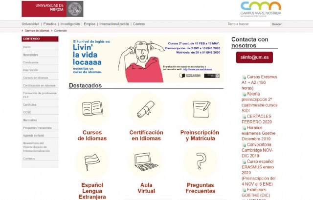 Abierto el plazo de inscripción para cursos del Servicio de Idiomas de la UMU hasta el 10 de enero