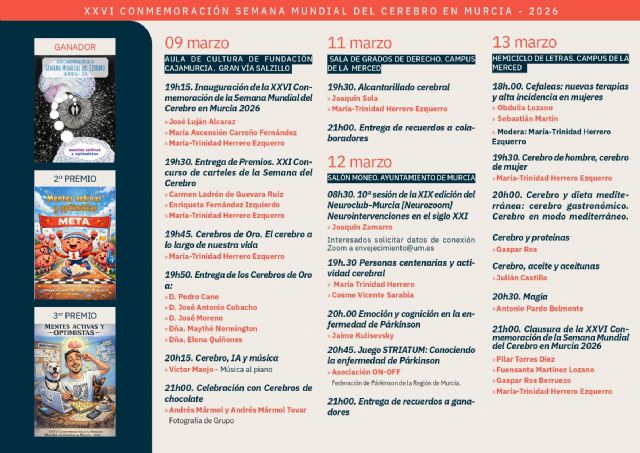 La Universidad de Murcia celebra la XXVI Semana Mundial del Cerebro con un programa sobre salud cerebral, tecnología y longevidad