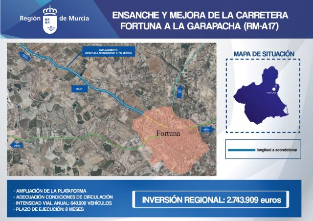Fomento saca a licitación las obras de mejora de la carretera que conecta Fortuna con sus pedanías altas con una inversión de 2,7 millones