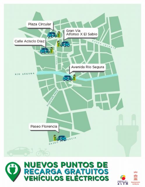 Murcia comenzará el año con cinco nuevos puntos de recarga gratuitos para vehículos eléctricos en el centro