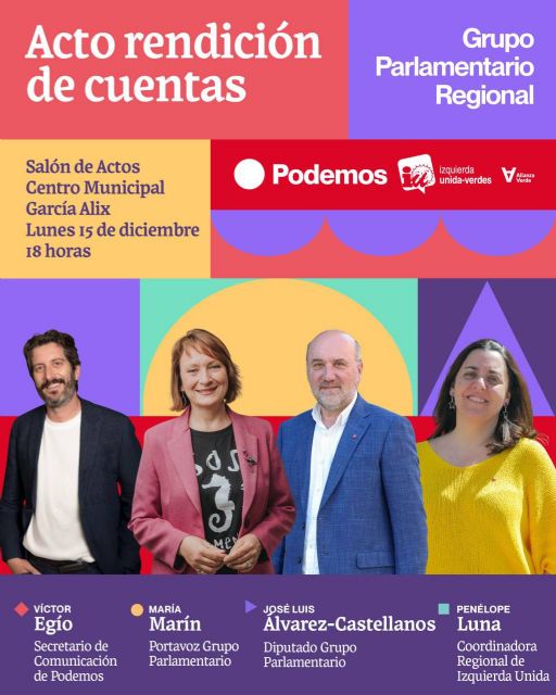 El Grupo Parlamentario PodemosIzquierda Unida-VerdesAlianza Verde rendirá cuentas en el García Alix