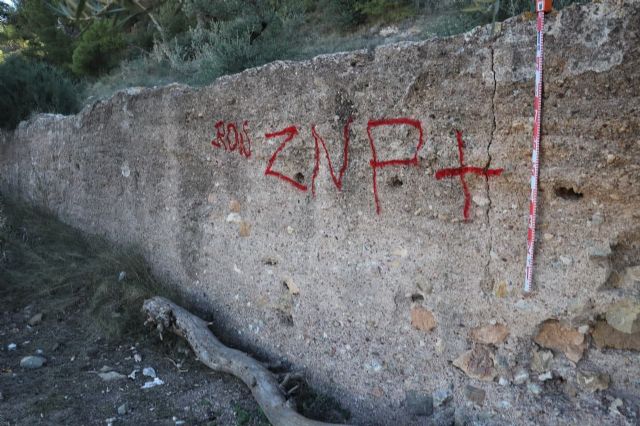Huermur denuncia en el Seprona las pintadas sobre una de las torres medievales de la Fuensanta