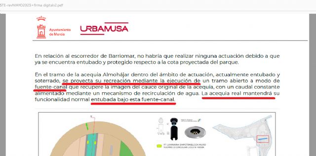 Huermur desmonta las mentiras del ayuntamiento en el “falso desentubado” de la acequia del Parque Oeste