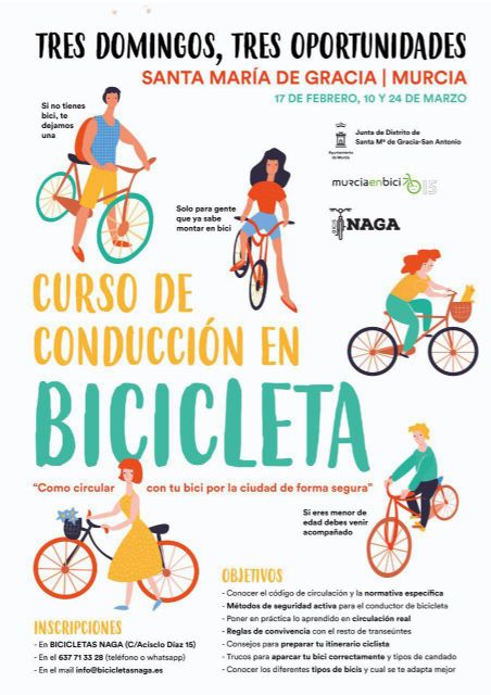 La Junta de Distrito de Santa María de Gracia-San Antonio organiza tres jornadas para aprender a conducir en bici por Murcia de forma segura