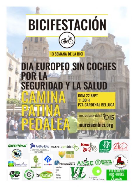 Bicifestación, día europeo sin coches. por la salud y la seguridad, camina, patina y pedalea