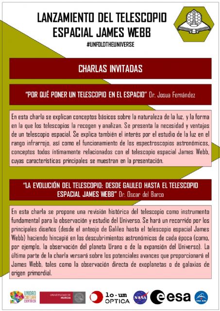 El LOUM OPTICA Chapter de la UMU organiza el 22 de diciembre una jornada muy 'espacial' con motivo del lanzamiento del telescopio James Webb