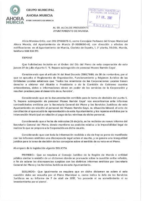 Ahora Murcia muestra su estupor porque una propuesta suya de hace 4 meses la lleve ahora Pacheco al patronato del museo Gaya