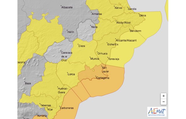 Murcia registra 67 l/m2 de lluvia durante las últimas 24 horas
