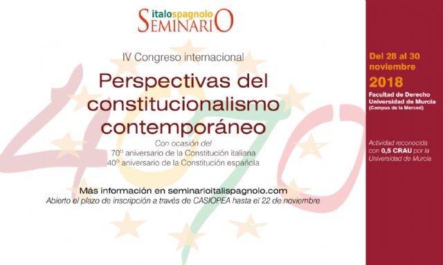 La Universidad de Murcia inaugura este miércoles un congreso dedicado al 40 aniversario de la Constitución Española