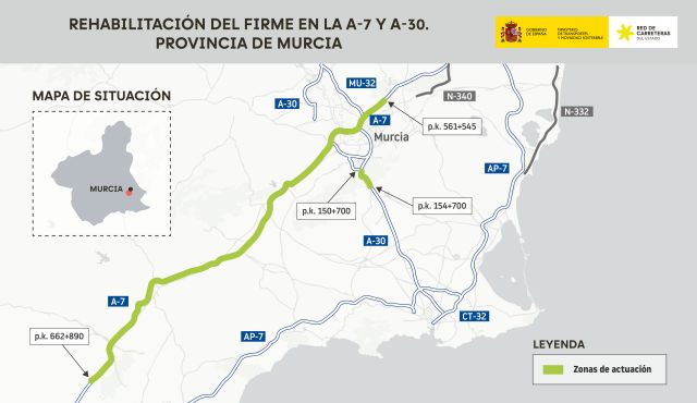 Transportes licita por 8,7 millones de euros la rehabilitación de firme en 105 kilómetros de la A-7 y A-30