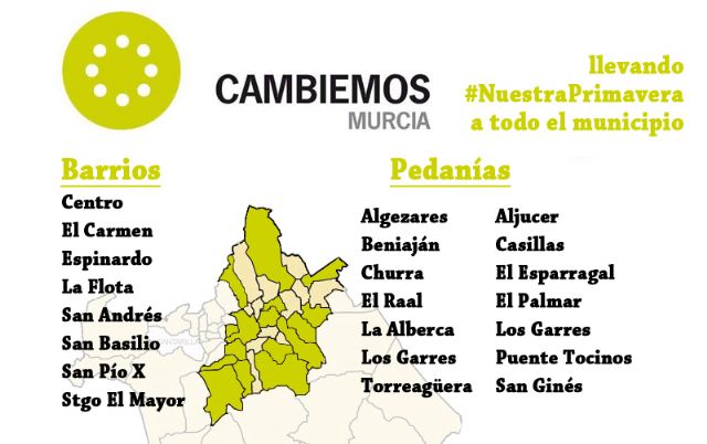 Cambiemos Murcia se descentraliza con grupos de apoyo en ocho barrios y catorce pedanías