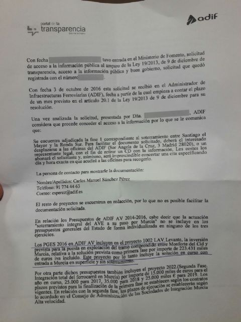 El PSOE pide a Ballesta que defienda los intereses de Murcia y exija el soterramiento desde camino de Tiñosa
