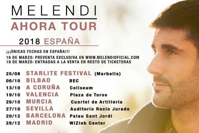 El 'Ahora Tour' Melendi pasa por Murcia el 26 de octubre en el Cuartel de Artillería