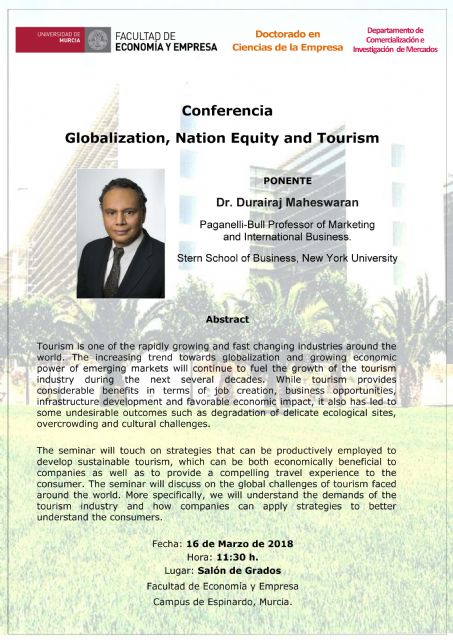 Durairaj Maheswaran, profesor de la Universidad de Nueva York, impartirá una conferencia en la UMU