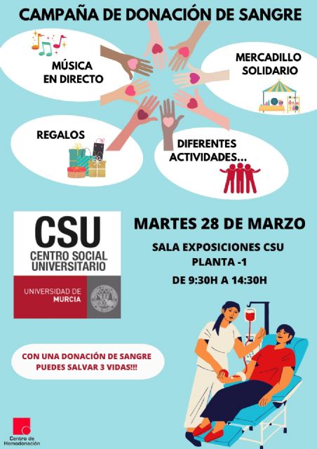 La Universidad de Murcia celebra este martes una jornada de donación de sangre y un mercadillo artesano solidario